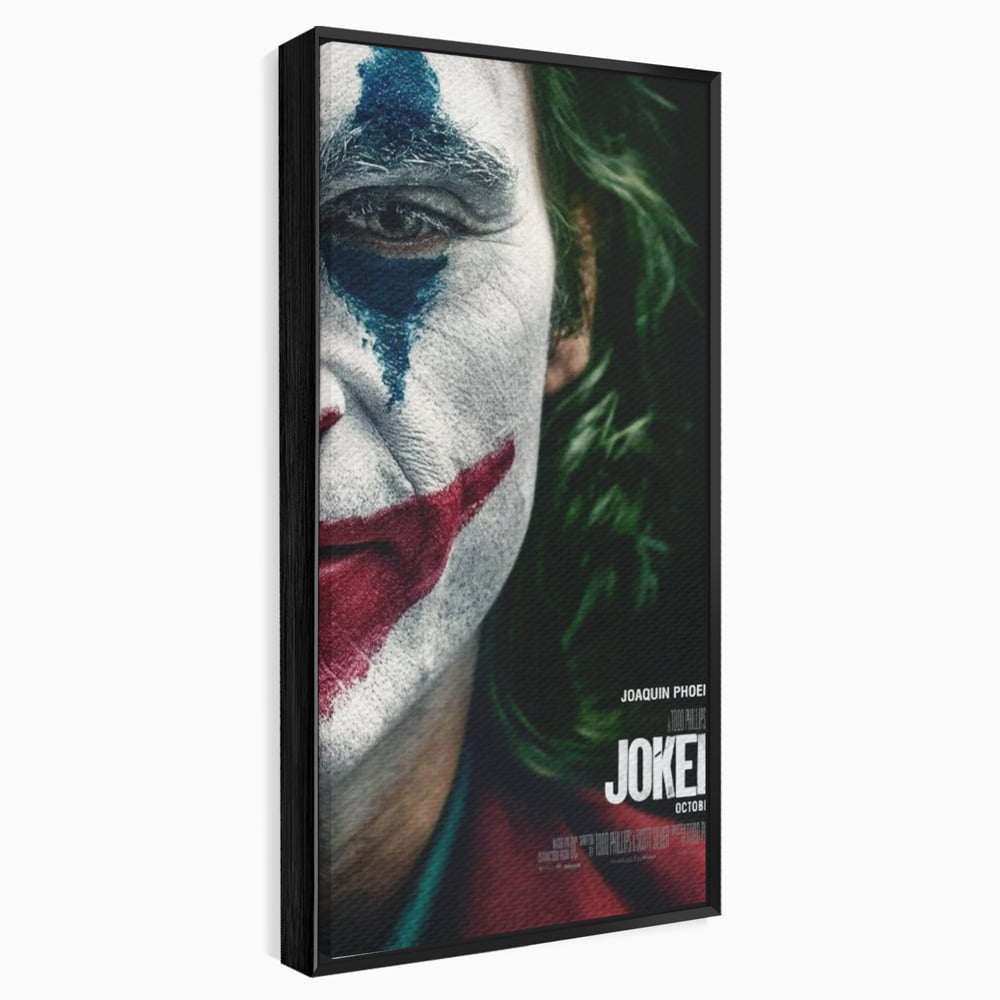 Tablou canvas cu portret close-up cu joker pe canvas, in rama de aluminiu negru